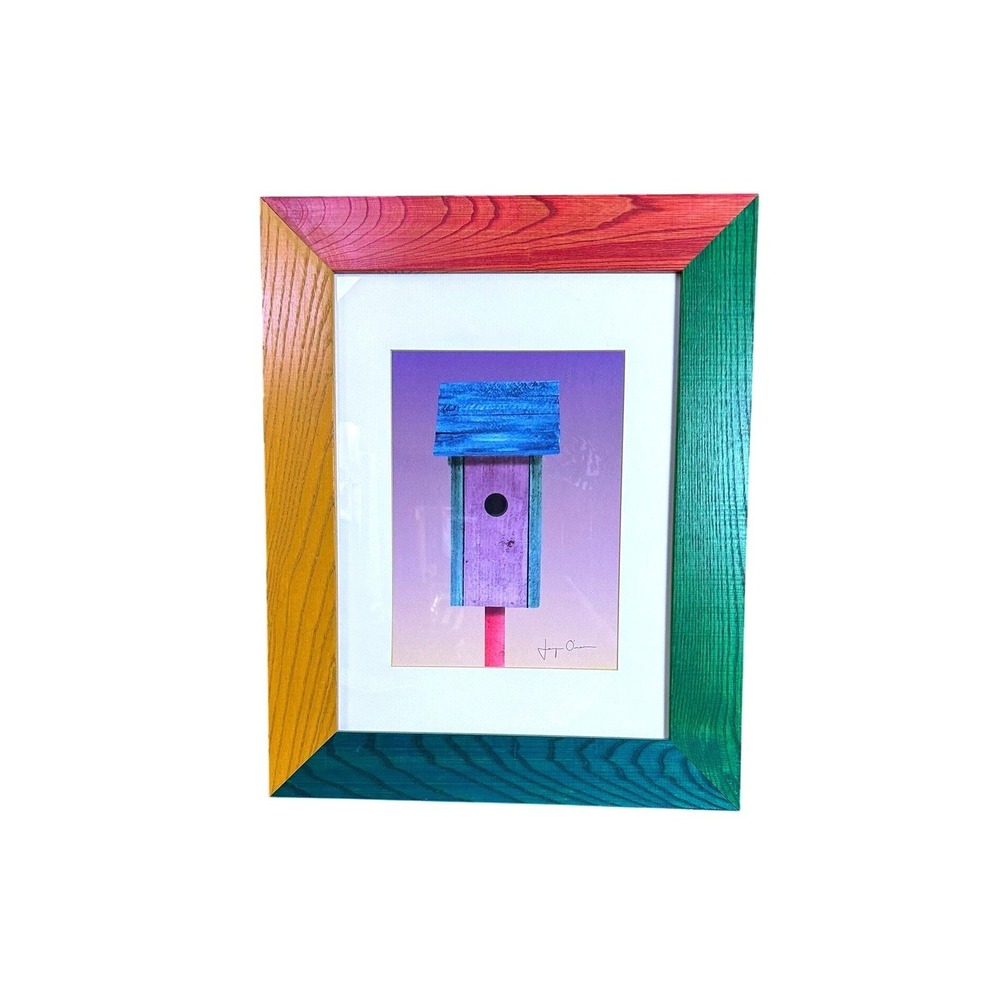 Large Postmodern Birdhouse Art Print Color Block Wood Frame by Joyce O'Neill